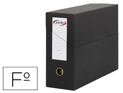 [10357] Caja transferencia pardo folio forrado extra doble lomo 80 mm estuche interior con tarjetero negra